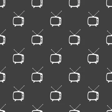 Retro tv web icon. flat design. Seamless gray pattern. Stock-Illustration