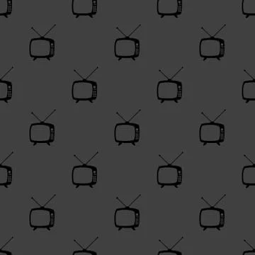 Retro tv web icon. flat design. Seamless gray pattern. Stock-Illustration