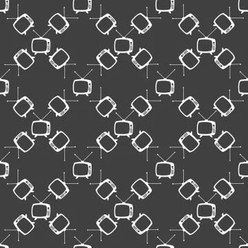 Retro tv web icon. flat design. Seamless gray pattern. Stock-Illustration