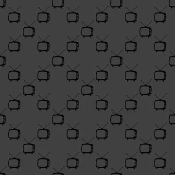 Retro tv web icon. flat design. Seamless gray pattern. 스톡 일러스트