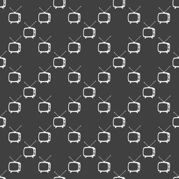 Retro tv web icon. flat design. Seamless gray pattern. Stock-Illustration