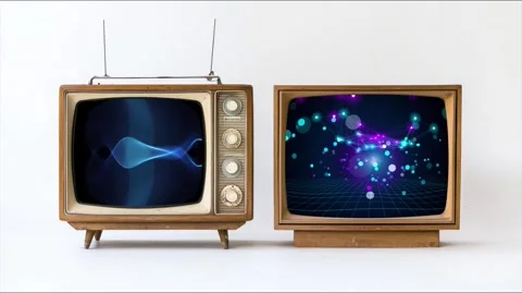 Retro TVs With Futuristic Blue Wave and Particle Screens Stock Footage 345036883