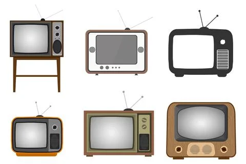 Retro TVs icons set. Set of six vintage televisions on a white background. イラスト素材