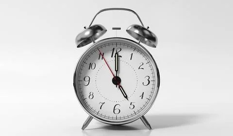 Retro Twin Bell Alarm Clock Is Set to Five - 3d illustration Stock Illustration