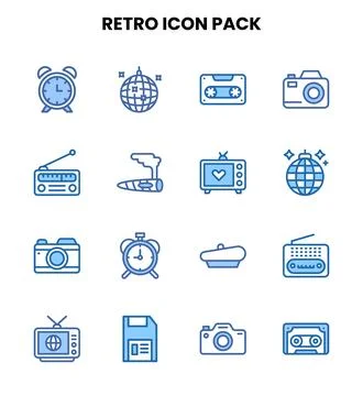 Retro Two Colour Bundle Icons Pack Illustrazione stock