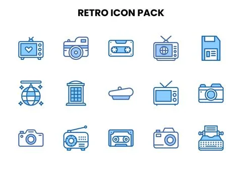 Retro Two Colour Graphics Icons Pack Illustrazione stock