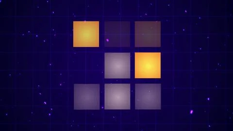 Retro two-person game background with moving glowing squares in centre. Neo.. Stock Illustration