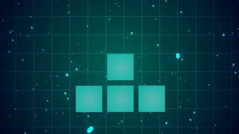 Retro two-person game background with moving glowing squares in centre. Neo.. Stock Illustration