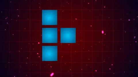 Retro two-person game background with moving glowing squares in centre. Neo.. Stock Illustration
