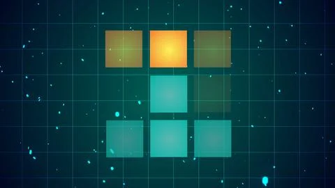 Retro two-person game background with moving glowing squares in centre. Neo.. Stock Illustration