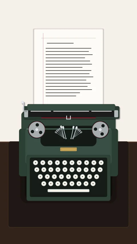 Retro typewriter animation with paper sheet typing text, loop footage Stock Footage 346553389
