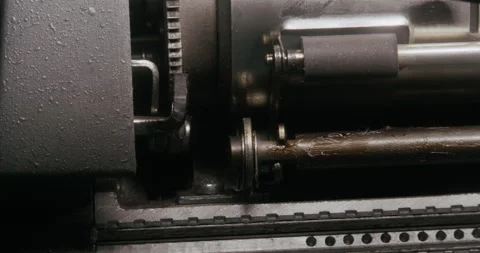 Retro Typewriter Cog Mechanism Moving in Mechanical Detail Close Up Stock Footage 341421827