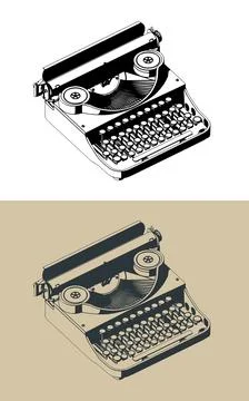 Retro typewriter isometric illustrations Stock Illustration