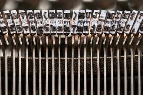 Retro typewriter in studio. Macro close up. 스톡 사진