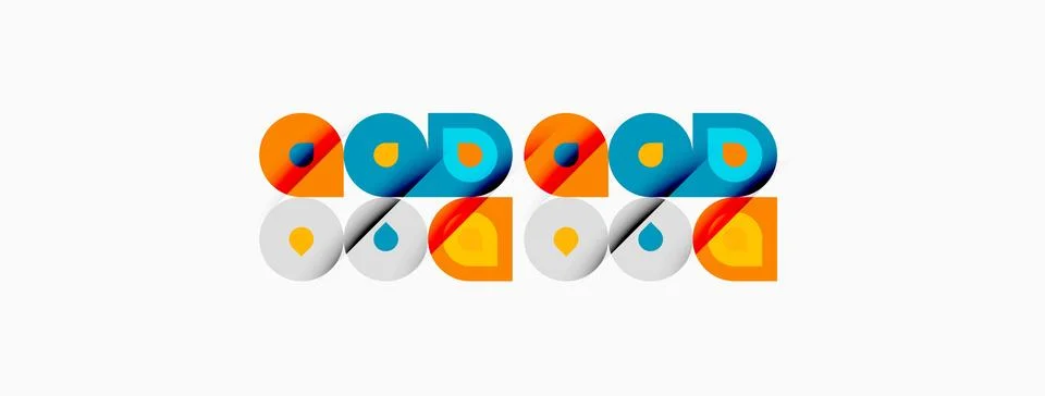 Retro typography design features repeating good text. Circles, squares create Illustrazione stock