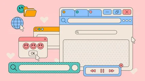 Retro ui interface set with browser windows Stock Illustration