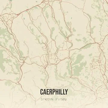 Retro UK map of Caerphilly. Vintage street map. Stock Illustration