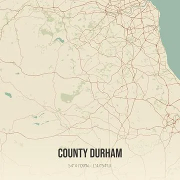 Retro UK map of County Durham. Vintage street map. Stock Illustration