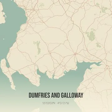 Retro UK map of Dumfries and Galloway. Vintage street map. Stock Illustration