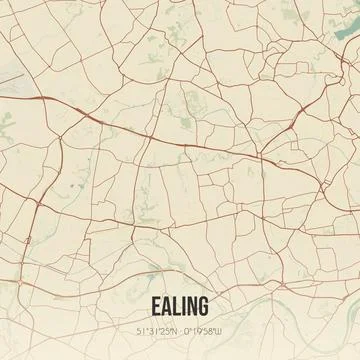Retro UK map of Ealing. Vintage street map. Stock Illustration