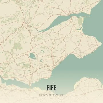 Retro UK map of Fife. Vintage street map. Stock Illustration