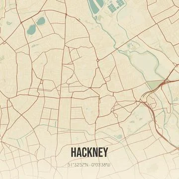 Retro UK map of Hackney. Vintage street map. Stock Illustration