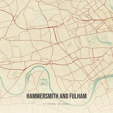 Retro UK map of Hammersmith and Fulham. Vintage street map. Stock Illustration