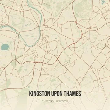 Retro UK map of Kingston upon Thames. Vintage street map. Stock Illustration