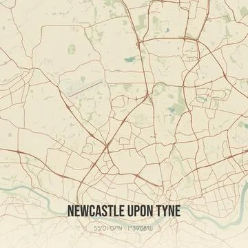 Retro UK map of Newcastle upon Tyne. Vintage street map. Stock Illustration