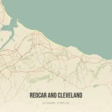 Retro UK map of Redcar and Cleveland. Vintage street map. Stock Illustration