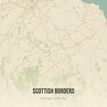 Retro UK map of Scottish Borders. Vintage street map. Stock Illustration