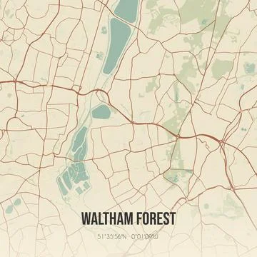 Retro UK map of Waltham Forest. Vintage street map. Stock Illustration