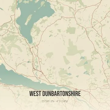 Retro UK map of West Dunbartonshire. Vintage street map. Stock Illustration