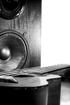 Retro ukulele with loudspeaker Stock Photos