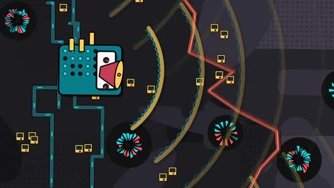 Retro UPA Style Abstract Subterranean Machine Maze Animation Stock Footage 340904338