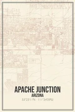 Retro US city map of Apache Junction, Arizona. Vintage street map. Illustrazione stock