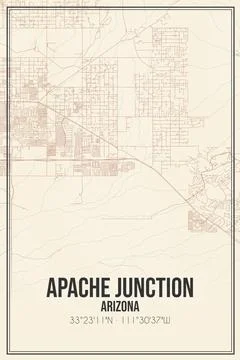 Retro US city map of Apache Junction, Arizona. Vintage street map. 스톡 일러스트