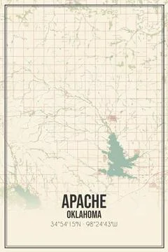 Retro US city map of Apache, Oklahoma. Vintage street map. Illustrazione stock