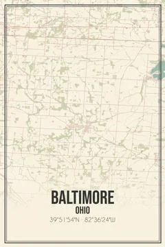 Retro US city map of Baltimore, Ohio. Vintage street map. Stock Illustration