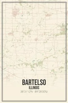 Retro US city map of Bartelso, Illinois. Vintage street map. Stock Illustration