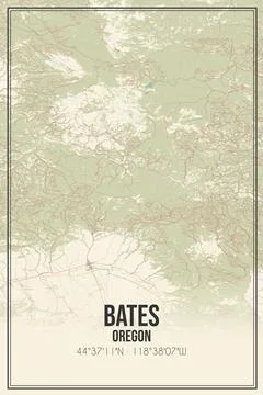 Retro US city map of Bates, Oregon. Vintage street map. Illustrazione stock