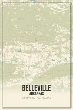 Retro US city map of Belleville, Arkansas. Vintage street map. Illustrazione stock