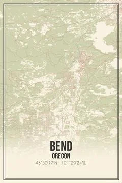 Retro US city map of Bend, Oregon. Vintage street map. Stock Illustration