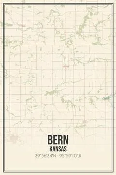 Retro US city map of Bern, Kansas. Vintage street map. Ilustração Stock