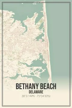 Retro US city map of Bethany Beach, Delaware. Vintage street map. Stock Illustration