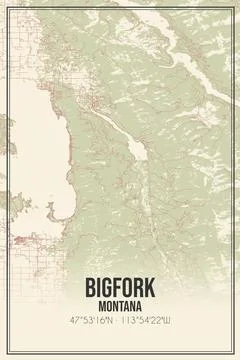 Retro US city map of Bigfork, Montana. Vintage street map. Stock Illustration