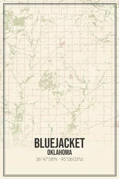 Retro US city map of Bluejacket, Oklahoma. Vintage street map. Stock Illustration