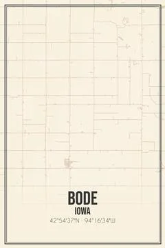 Retro US city map of Bode, Iowa. Vintage street map. Illustrazione stock
