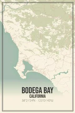 Retro US city map of Bodega Bay, California. Vintage street map. Stock Illustration