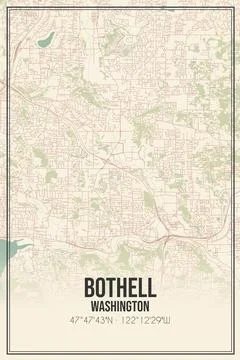 Retro US city map of Bothell, Washington. Vintage street map. Stock Illustration